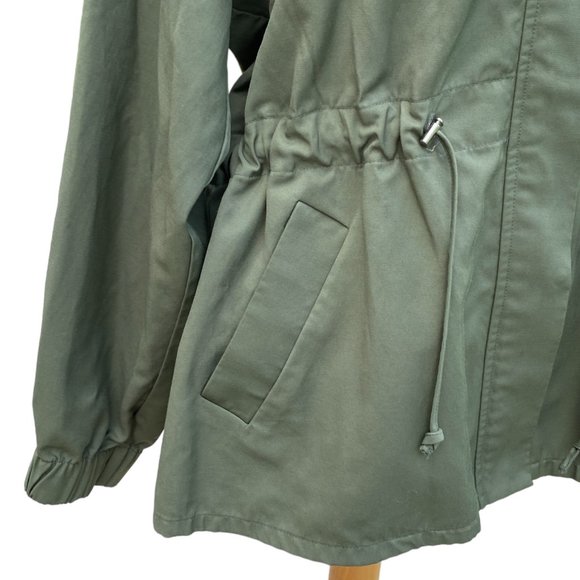 Elizabeth and James Utility Olive Green Cinch Waist Collar Windbreaker Jacket-M - Picture 5 of 14